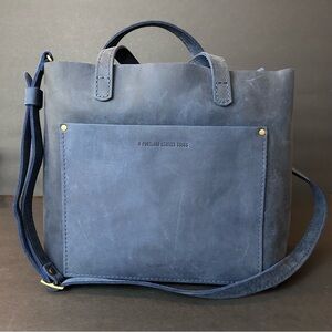 Portland Leather Goods Medium Crossbody Tote Deep Water Blue Leather Bag